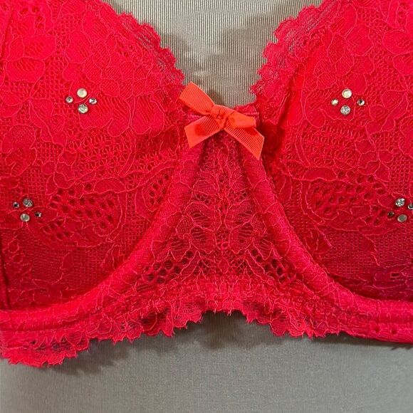 VS Dream Angles Bra Size 32DD Demi Lace Rhinestone Underwire Strapless - Picture 6 of 16